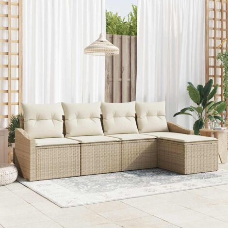 vidaXL Garten Sofa Set 5-teilig Beige Rattan, Polyester Einzelsofa