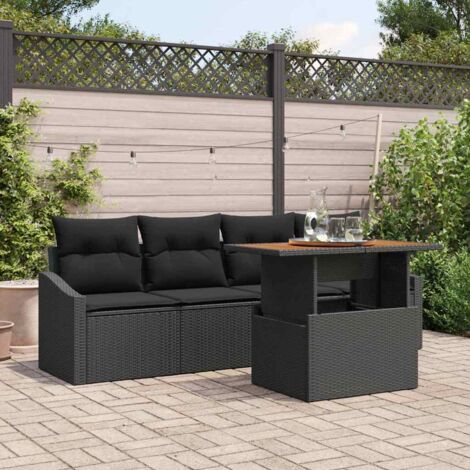 vidaXL Garten-Sofa-Set 5-teilig Schwarz Rattan