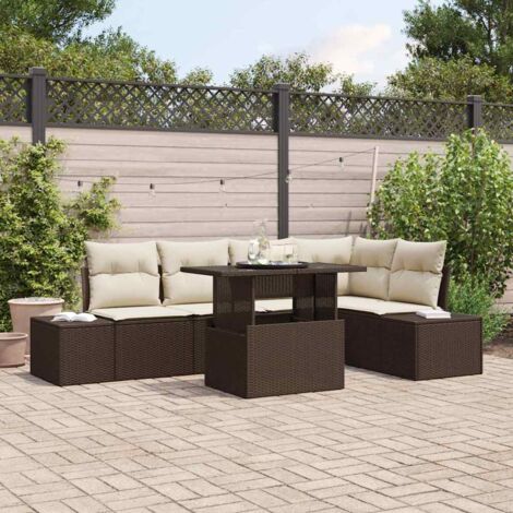 vidaXL Garten-Sofa-Set 6 Teile Braun Rattan Garten-Sofa-Set Rechteckig