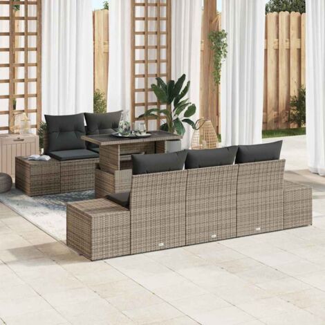 vidaXL Garten Sofa Set 6 Teile Grau Rattan, Polyesterfaser, Stahl