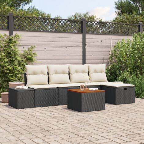 vidaXL Garten-Sofa-Set  6-teilig Beige und Schwarz Rattan, Polyesterkissen