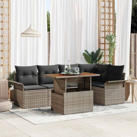 vidaXL Garten-Sofa-Set 6-teilig Grau Rattan Garten Ecksofa Rechteckig