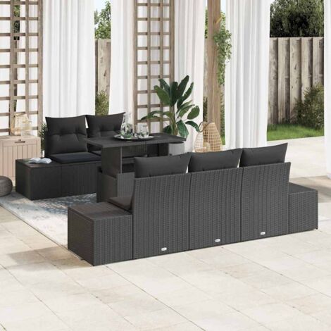 vidaXL Garten Sofa Set 6-teilig Schwarz Polyethylen Rattan