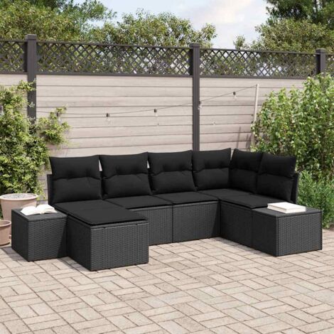 vidaXL Garten-Sofa-Set 6-teilig Schwarz Rattan, Polyester Garten-Ecksofa