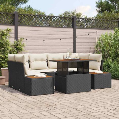 vidaXL Garten Sofa Set 6-teilig Schwarz und Creme PE Rattan, Polyester