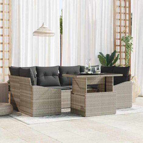 vidaXL Garten Sofa Set 7 Teile Beige und Dunkelgrau Rattan und Polyester