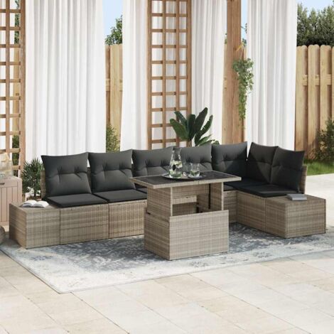 vidaXL Garten Sofa Set 7-teilig Beige Rattan Garten Sofa Set