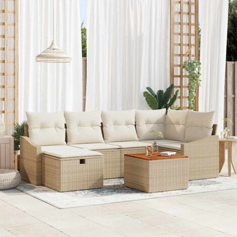 vidaXL Garten-Sofa-Set 7-teilig Beige Rattan Garten-Sofa-Set