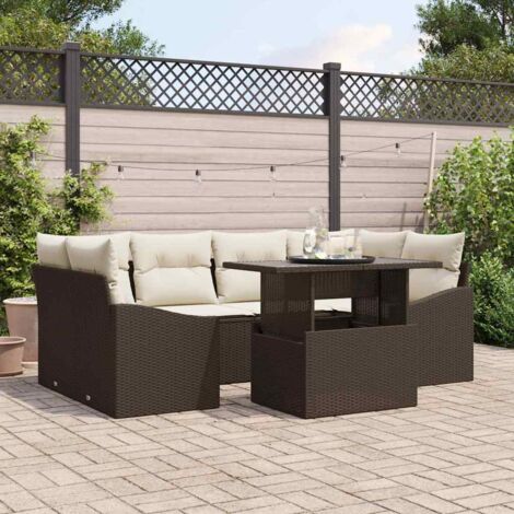 vidaXL Garten-Sofa-Set 7-teilig Braun Rattan Garten-Sofa-Set