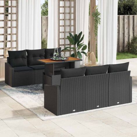 vidaXL Garten Sofa Set 7-teilig Schwarz Rattan Garten Sofa Set