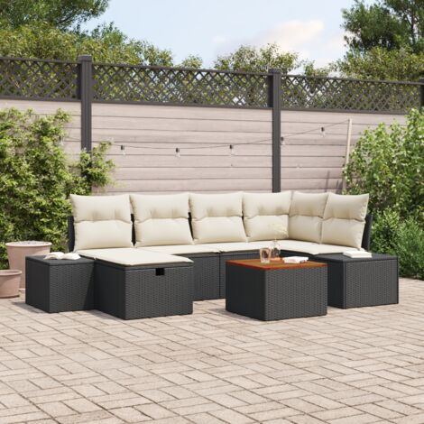vidaXL Garten Sofa Set 7-teilig Schwarz Rattan Outdoor Sofa Set