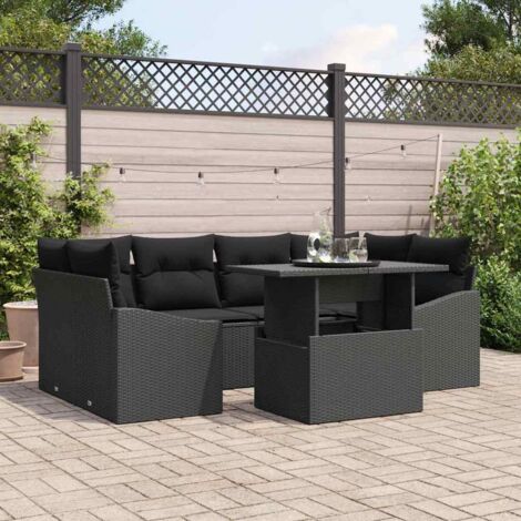 vidaXL Garten-Sofa-Set 7-teilig Schwarz Rattan Outdoor Sofa Set