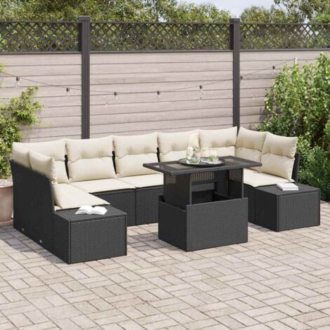 vidaXL Garten-Sofa-Set 8 Teile Schwarz Rattan Garten-Sofa-Set