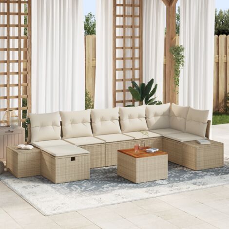 vidaXL Garten Sofa Set 8-teilig Beige Rattan, Polyester Ecksofa