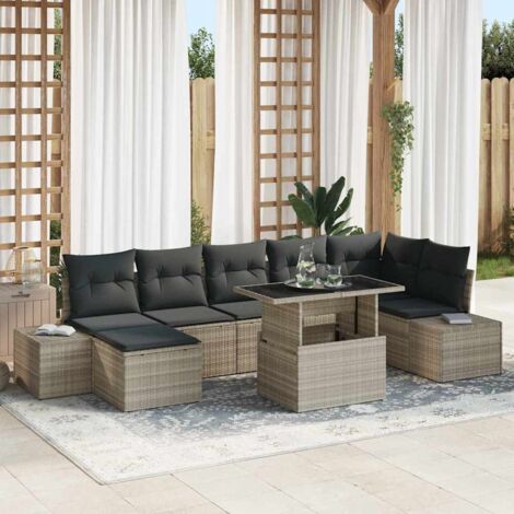 vidaXL Garten-Sofa-Set 8-teilig Grau Rattan 8-teiliges Garten-Sofa