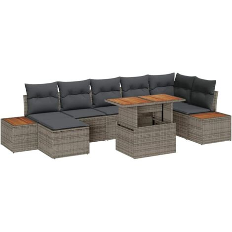 vidaXL Garten Sofa Set 8-teilig Grau Rattan, Polyester Garten Essgruppe