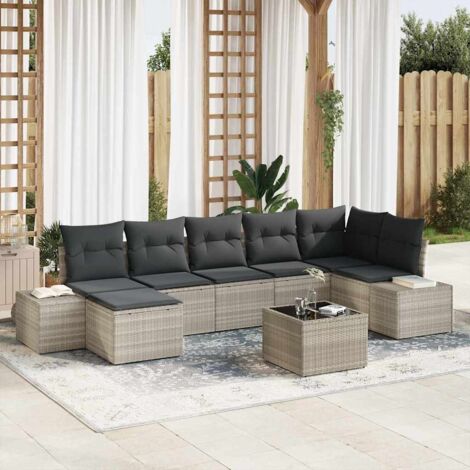 vidaXL Garten-Sofa-Set 8-teilig Hellgrau Rattan, Polyester