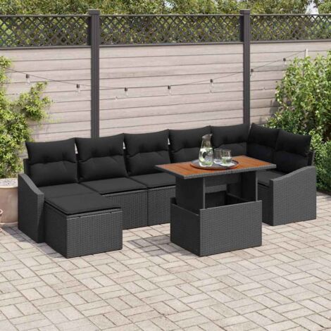 vidaXL Garten-Sofa-Set 8-teilig Schwarz Poly Rattan Rechteckig
