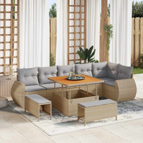 vidaXL Garten-Sofa-Set 9 pcs Beige und Hellgrau 100 x 100 x 71 cm