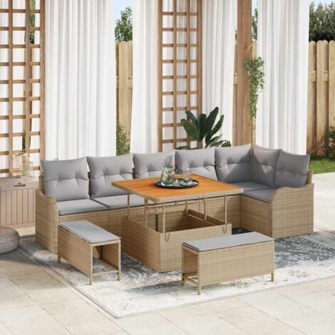 vidaXL Garten-Sofa-Set 9 pcs Beige und Hellgrau 100 x 100 x 71 cm