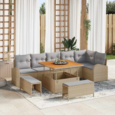 vidaXL Garten-Sofa-Set 9 pcs Beige und Hellgrau 100 x 100 x 71 cm