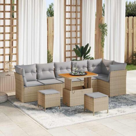vidaXL Garten-Sofa-Set 9 pcs Beige und Hellgrau 90 x 55 x 71 cm