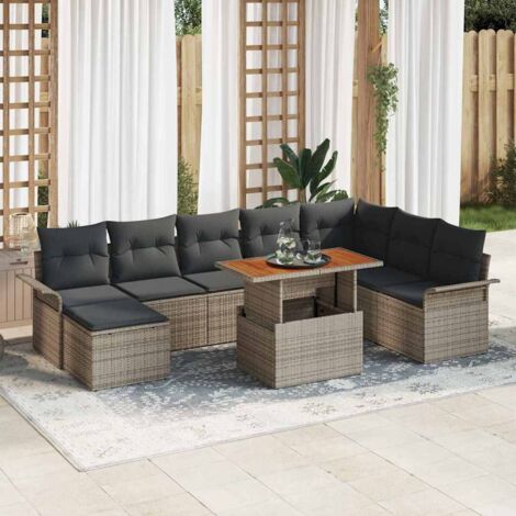vidaXL Garten Sofa Set 9 Teile Grau Rattan Garten Esszimmer Set