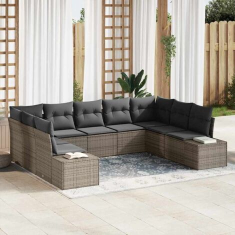 vidaXL Garten-Sofa Set 9 Teile Grau Rattan Garten-Sofa Rechteckig