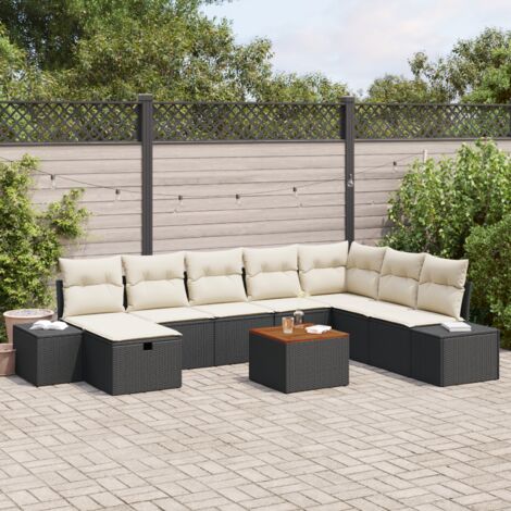 vidaXL Garten-Sofa-Set 9-teilig Schwarz Rattan Garten Ecksofa