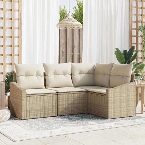 vidaXL Garten-Sofa-Set Set aus 4 Beige PE-Rattan Garten-Ecksofa