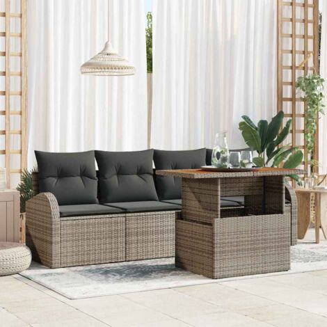 vidaXL Garten Sofa Set Set aus 5 Grau Rattan Garten Sofas Rechteckig