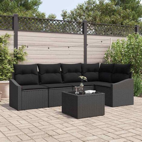 vidaXL Garten-Sofa-Set Set aus 6 Schwarz Rattan, Stahlrahmen