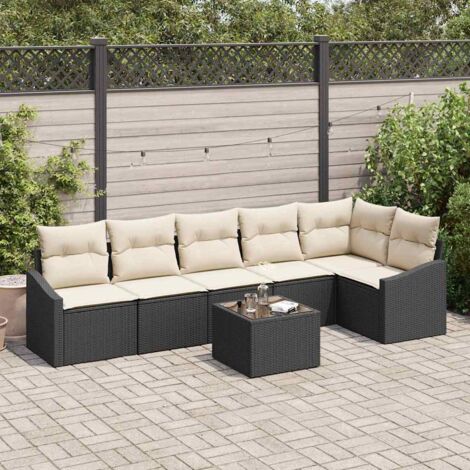 vidaXL Garten-Sofa-Set Set aus 7 Schwarz PE-Rattan Outdoor-Sofa