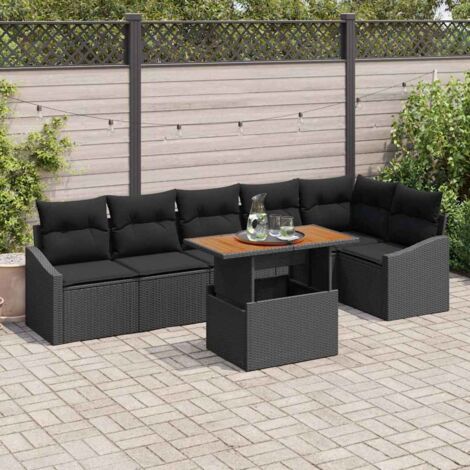 vidaXL Garten-Sofa-Set Set aus 7 Schwarz Rattan 7-teiliges Garten-Essset