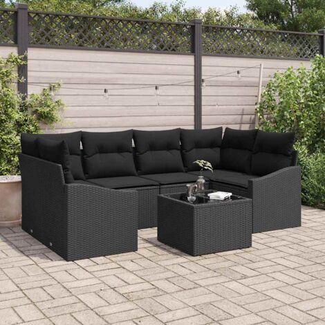vidaXL Garten-Sofa-Set Set aus 7 Teilen Schwarz Poly-Rattan