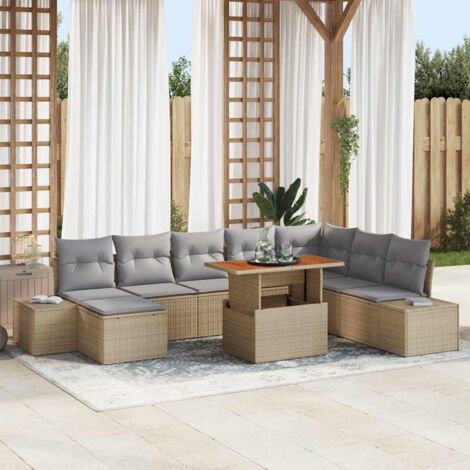 vidaXL Garten Sofa Set Set aus 9 Beige und Grau Rattan, Polyester