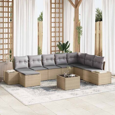 vidaXL Garten Sofa Set Set aus 9 Beige und Grau Rattan und Stoff