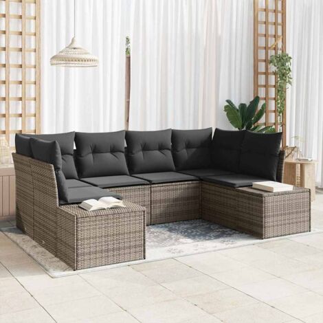 vidaXL Garten Sofa Set Set von 6 Grau Rattan Garten Sofa Set