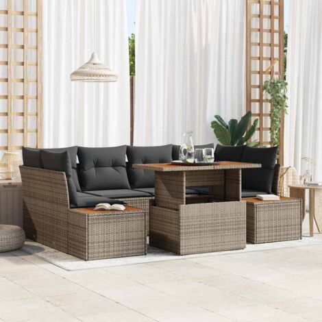 vidaXL Garten Sofa Set Set von 6 Grau Rattan Outdoor Esstisch Set