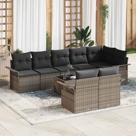vidaXL Garten Sofa Set Set von 9 Grau Poly-Rattan Garten Sofa Set