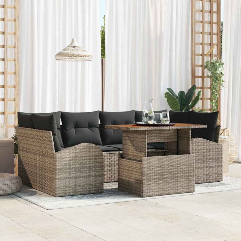 Vidaxl - Garten Sofagruppe Set Von 7 Grau, Schwarz Aluminium, Olefin
