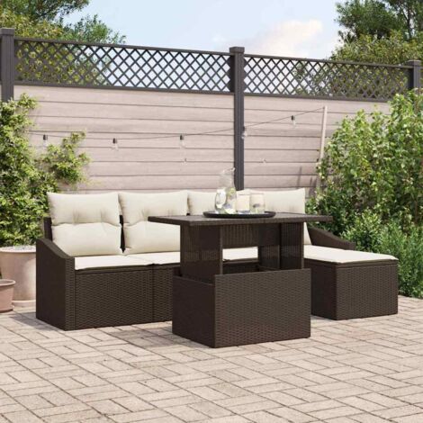 vidaXL Garten Sofaset 6-teilig Braun Poly-Rattan Garten Sofaset