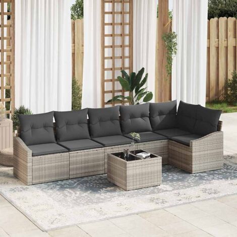 vidaXL Garten-Sofaset 7-teilig Beige PE-Rattan Outdoor-Schnittsofa