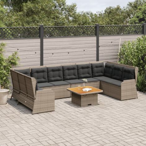 vidaXL Garten-Sofaset 7-teilig mit Kissen Grau Geflecht