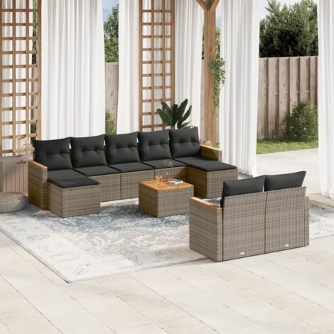 vidaXL Garten-Sofaset mit Kissen 10 Teile grau Rattan