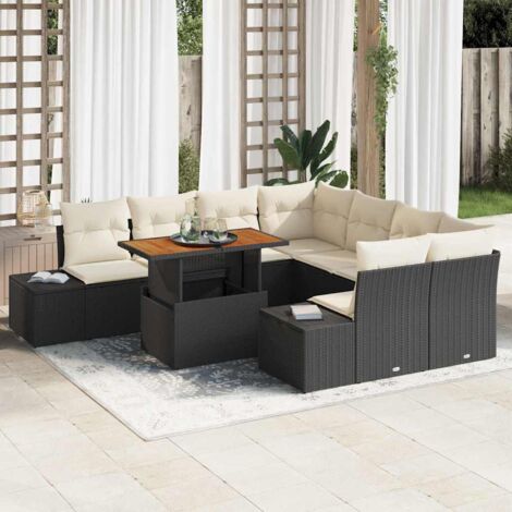 vidaXL Garten-Sofaset Set aus 9 Schwarz Rattan Garten-Sofa Rechteckig