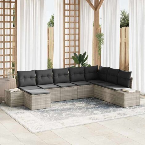 vidaXL Garten-Sofaset Set mit 8 Teilen Hellgrau Rattan, Polyesterkissen