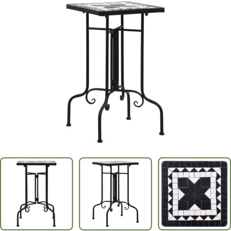 vidaXL Garten Tisch - Beistelltisch Mosaik Keramik Schwarz und Weiß