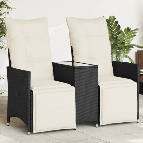 vidaXL Gartenbank 2-Sitzer mit verstellbarem Tisch schwarz Poly Rattan