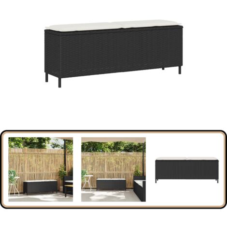 vidaXL Gartenbank mit Kissen Schwarz 110x30x40,5 cm Poly Rattan